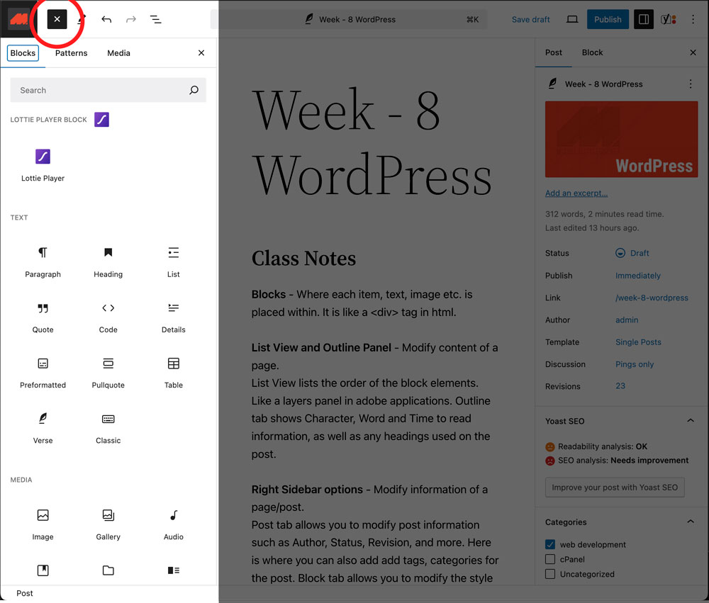 WordPress Block Panel