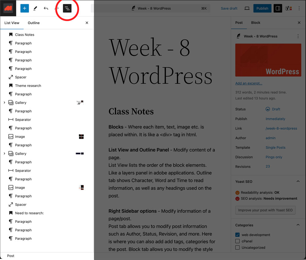 WordPress Right Panel