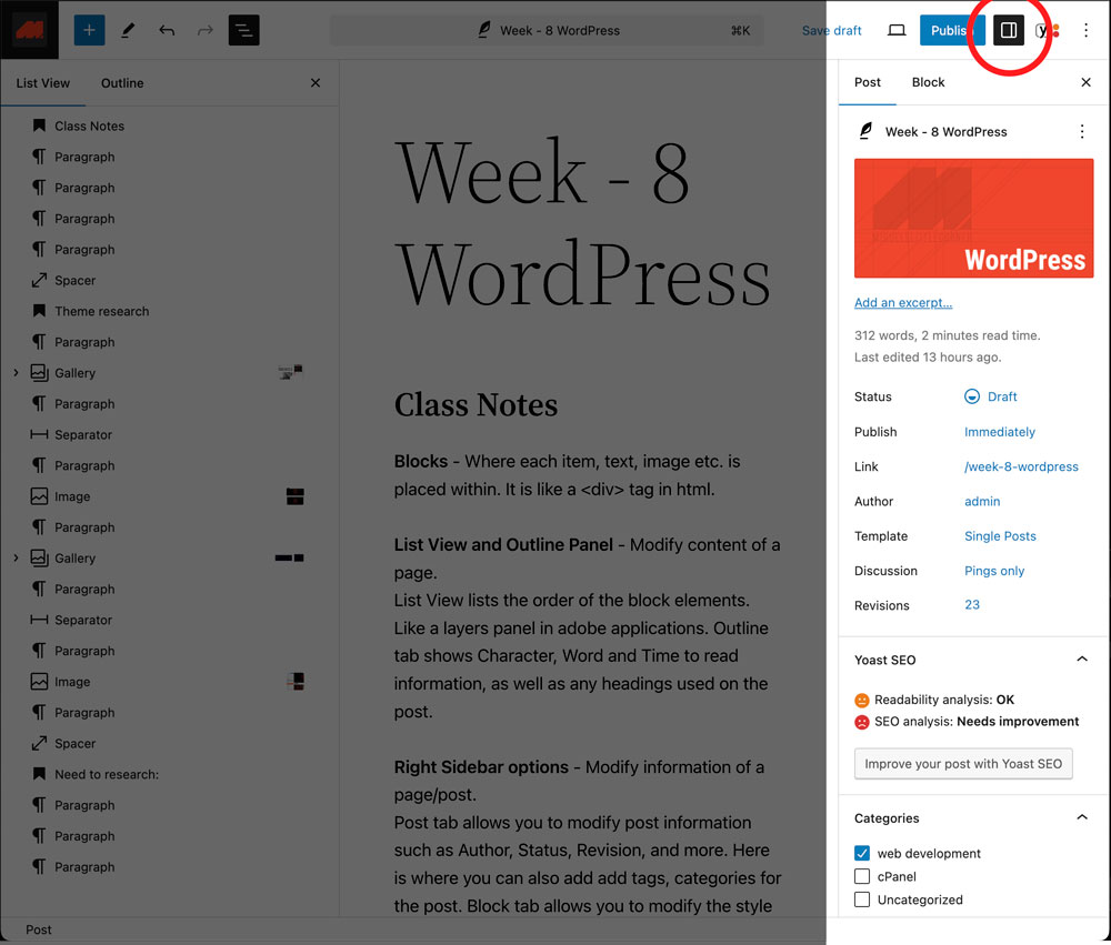 WordPress Right Panel
